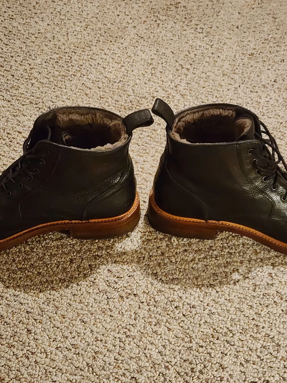 Men's Black Leather Lace-Up Boots with Brown Sole Johnston & Murphy